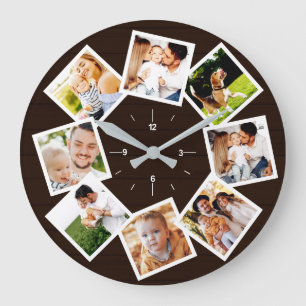 Grande Horloge Ronde Collage de photos de famille Rustique Ferme Maison