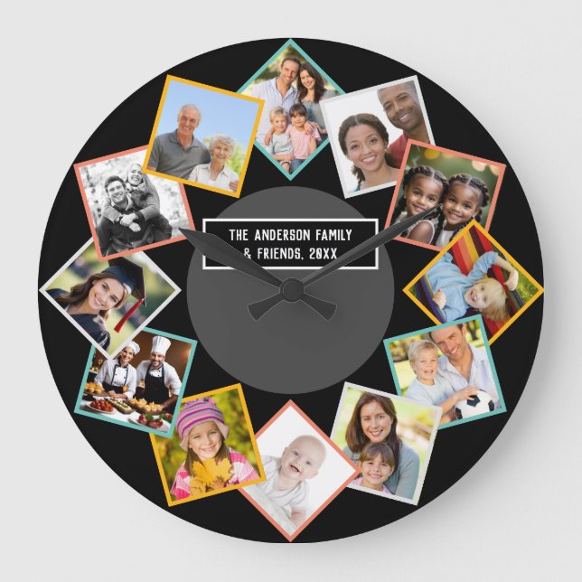 Grande Horloge Ronde Collage de photos en famille et amis Multi Photo G (Recto)