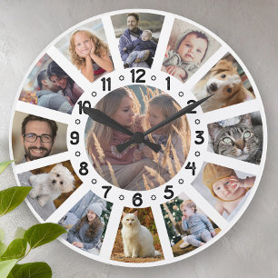 Grande Horloge Ronde Collage de photos familiales 13 photos avec chiffr