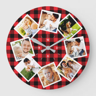 Grande Horloge Ronde Collage de photos familiales Rustic Farmhouse Buff