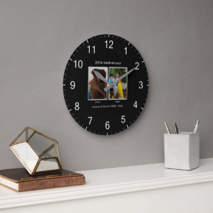 Grande Horloge Ronde Collage de photos noir et blanc pour anniversaire