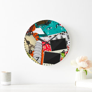 Grande Horloge Ronde Collage de voyage avec des sites touristiques embl