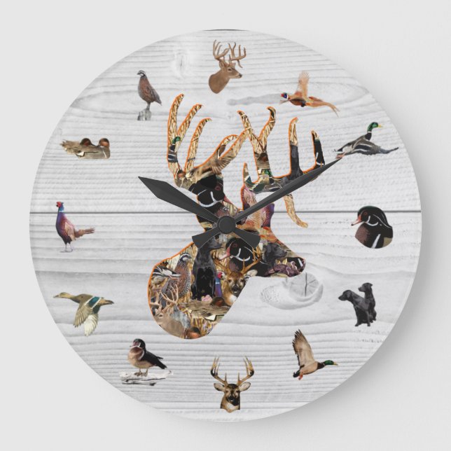 Grande Horloge Ronde Collage Extraordinaire de la faune Buck Head Chass (Recto)