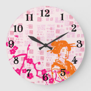 Grande Horloge Ronde Collage Geisha Vintage