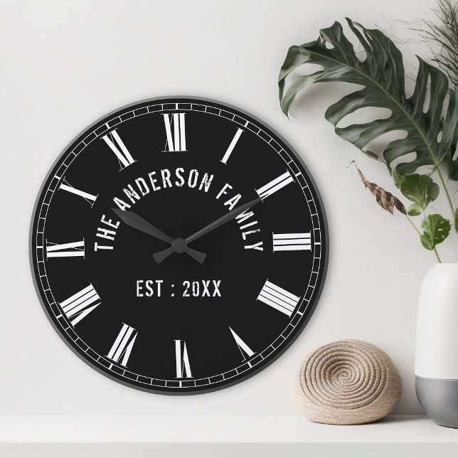 Grande Horloge Ronde Collage photo de famille personnalisée Noir person (Créateur téléchargé)