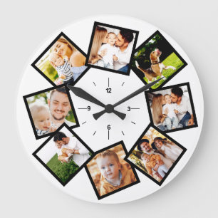 Grande Horloge Ronde Collage Photo Famille Chic Noir Et Blanc