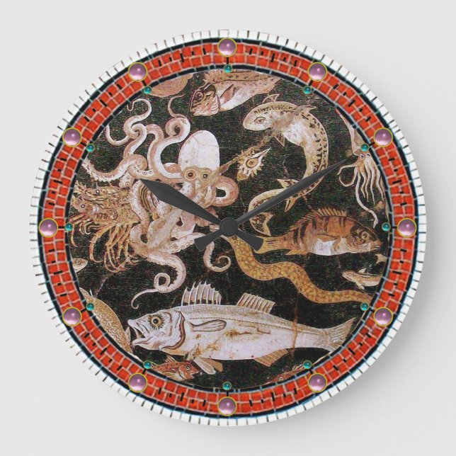 GRANDE HORLOGE RONDE COLLECTE POMPEII / OCÉAN - SCÈNE DE VIE MARINE (Recto)