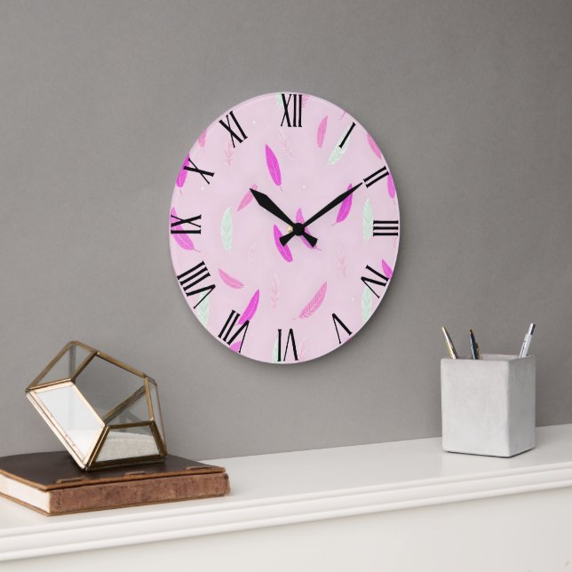 Grande Horloge Ronde Collection Boho de plumes tendance de luxe (Bureau)
