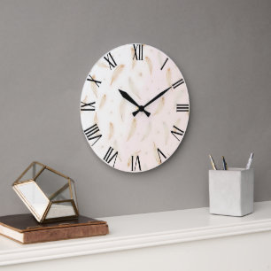 Grande Horloge Ronde Collection Boho Plumes Modernes Luxe