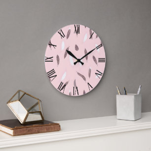 Grande Horloge Ronde Collection Boho Plumes populaires de luxe