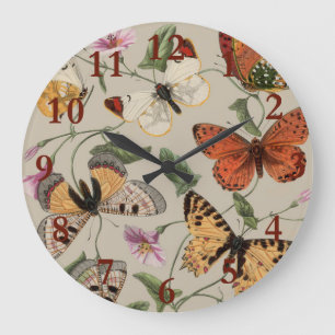 Grande Horloge Ronde Collection de la papillon Moth Nature Dessin