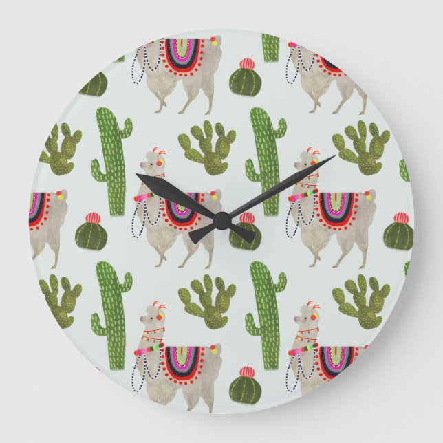 Grande Horloge Ronde Collection Llamarama | Cactus & Llama Motif (Recto)