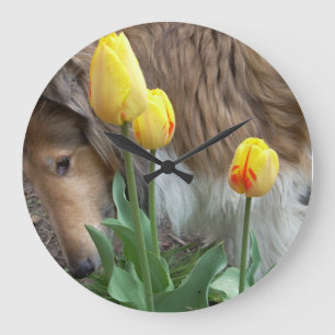 Grande Horloge Ronde Collie N the Tulips Wall Clock