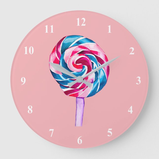Grande Horloge Ronde Collipop eau couleur bonbon art (Recto)