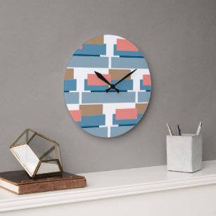 Grande Horloge Ronde Coloré Abstrait Géométrique Rayures Motif d'art