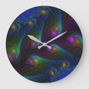 Grande Horloge Ronde Coloré Lumineux Abstrait moderne Fractal Art