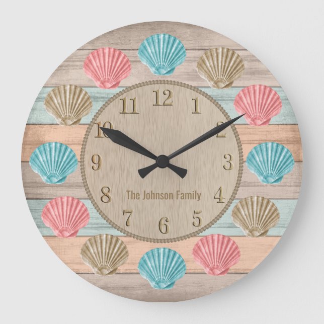 Grande Horloge Ronde Colorful Beach Wood Nautical (Recto)
