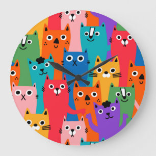 Grande Horloge Ronde Colorful cats