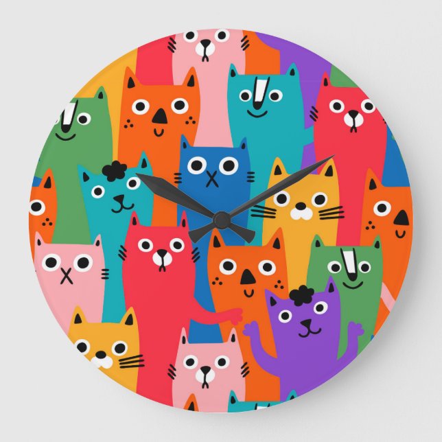 Grande Horloge Ronde Colorful cats (Recto)