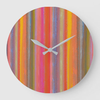 Grande Horloge Ronde Colorful Charcoal Boho Stripes