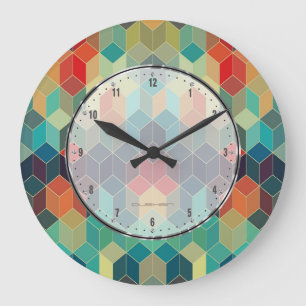 Grande Horloge Ronde Colorful Cubes Geometric Pattern