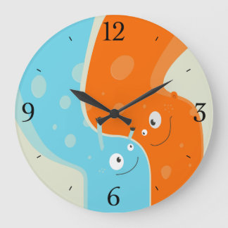Grande Horloge Ronde Colorful Cute Fire and Water Element