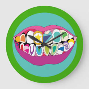 Grande Horloge Ronde Colorful Dentist Office Tooth Teeth Smile