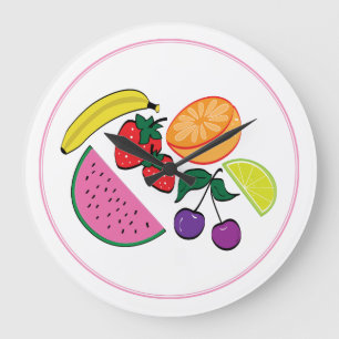 Grande Horloge Ronde Colorful Fruit Summer, cool, fun