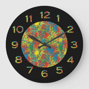 Grande Horloge Ronde Colorful hot mess blast multicolor number abstract