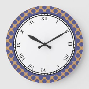 Grande Horloge Ronde Colorful Polka Dot Roman Digits Blue on any Color