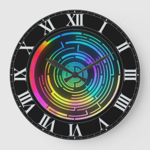 Grande Horloge Ronde Colorful Round Rainbow Maze Wall Clock