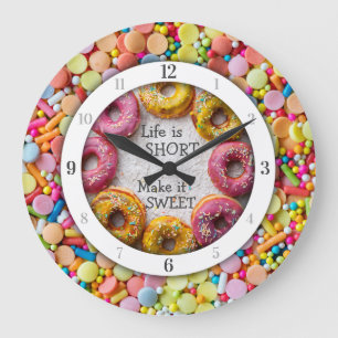 Grande Horloge Ronde Colorful Sweets, Glazed Donuts & Quote Kitchen