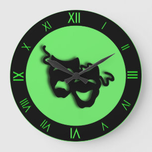 Grande Horloge Ronde Comédie et Tragédie Neon Green Theater cadenas