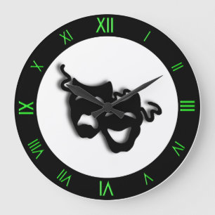 Grande Horloge Ronde Comedy and Tragedy Cool Green Theater Wall Clock