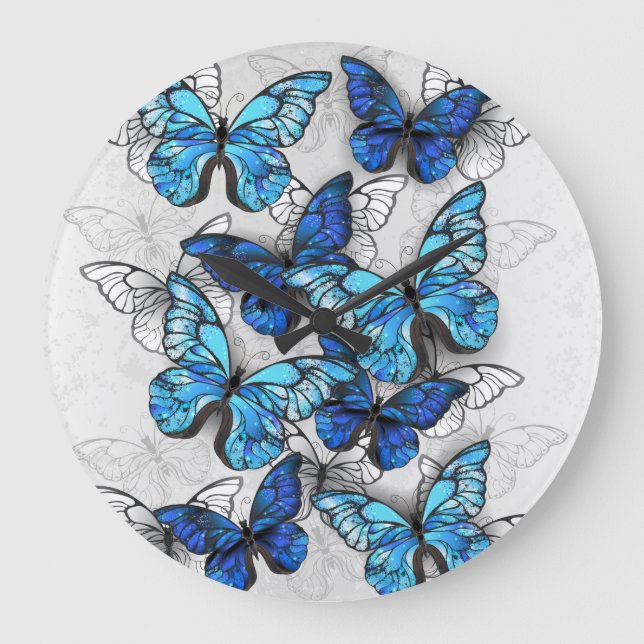 Grande Horloge Ronde Composition des White and Blue Butterflies (Recto)