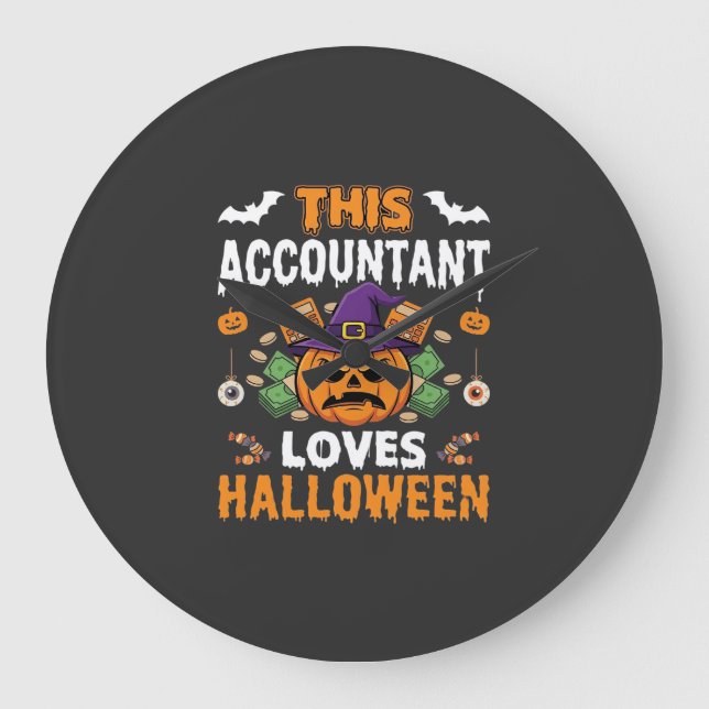 Grande Horloge Ronde Comptable Aime Halloween Citrouille Comptable Desi (Recto)