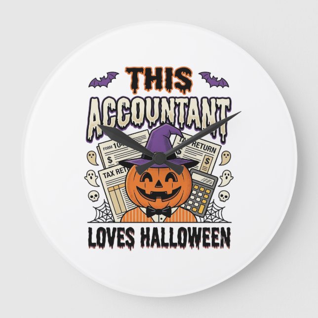 Grande Horloge Ronde Comptable d'Halloween Drôle Saison fiscale effraya (Recto)