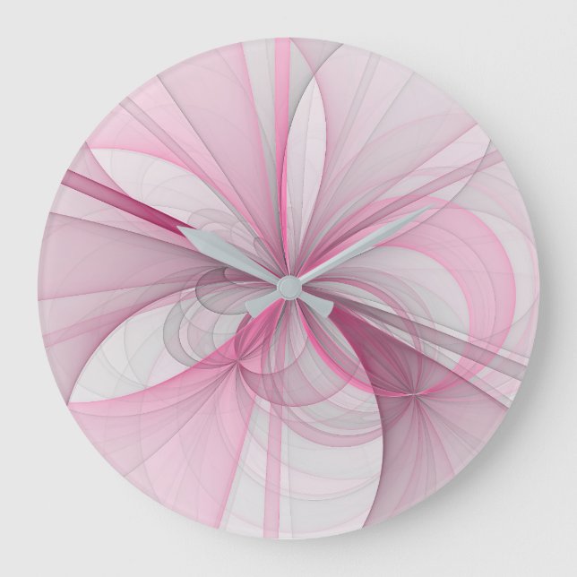 Grande Horloge Ronde Conception Abstraite de fractal rose pâle moderne (Recto)
