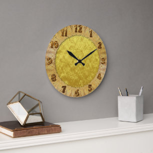 Grande Horloge Ronde Conception abstraite plaquée or et feuille jaune
