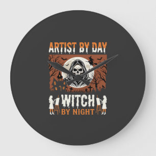 Grande Horloge Ronde Conception d'artiste d'Halloween de jour et de sor