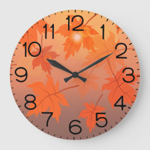 Grande Horloge Ronde Conception d'automne avec feuilles d'érable et eff