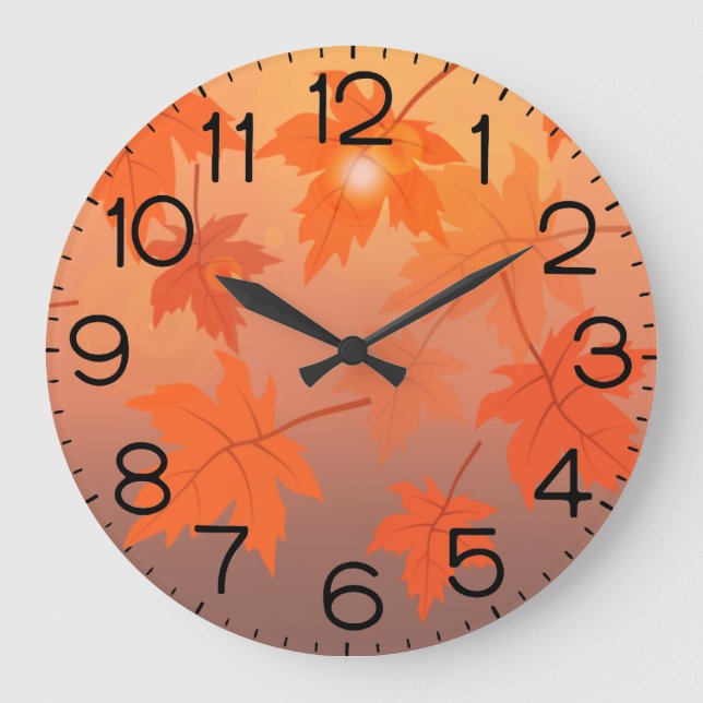 Grande Horloge Ronde Conception d'automne avec feuilles d'érable et eff (Recto)
