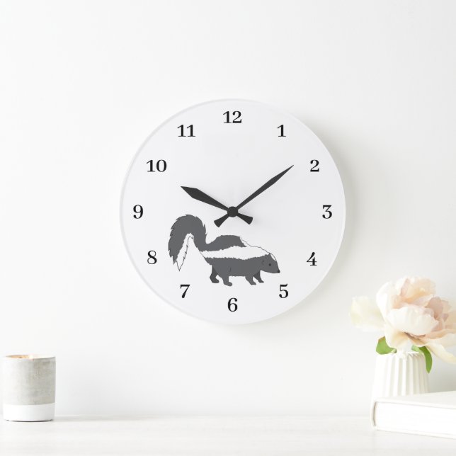 Grande Horloge Ronde Conception de bébé mouffette grise mignonne (Maison)