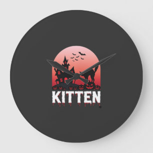 Grande Horloge Ronde Conception de chat de maison hantée de chaton d'Ha