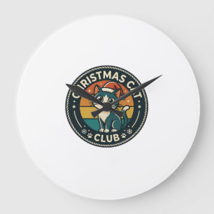 Grande Horloge Ronde Conception de chat de Noël - Club de chat de Noël
