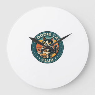 Grande Horloge Ronde Conception de chat de nourriture Chaton mignon - C