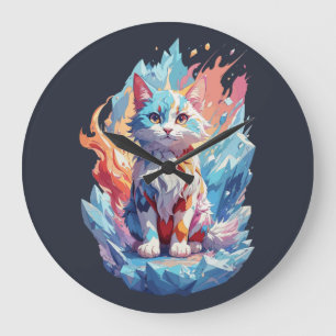 Grande Horloge Ronde Conception de chat en cristal mignon Imaginaire