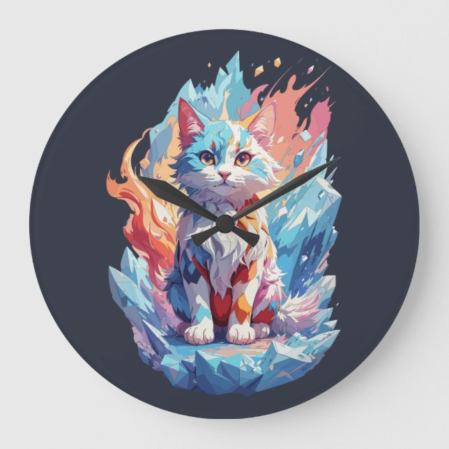 Grande Horloge Ronde Conception de chat en cristal mignon Imaginaire (Recto)