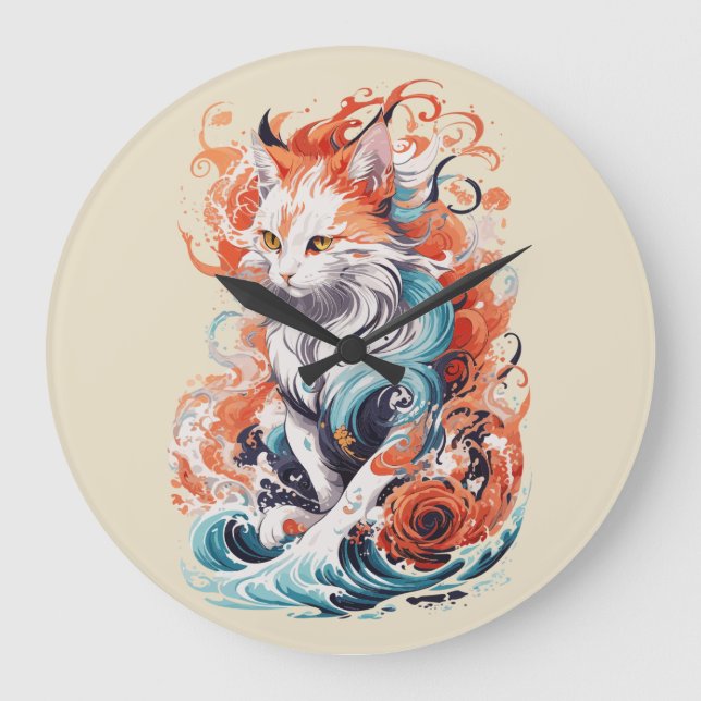 Grande Horloge Ronde Conception de chat mignon dans le style néo-tradit (Recto)