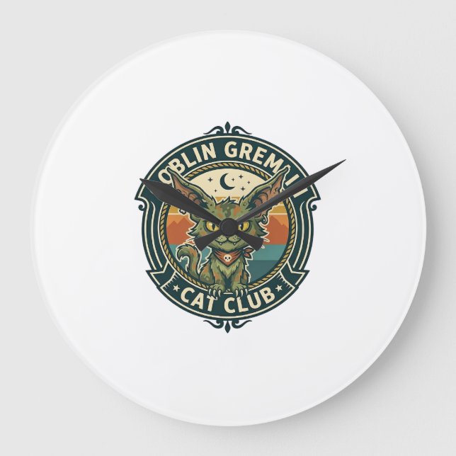 Grande Horloge Ronde Conception de chat mignon de lutin gremlin - Gobel (Recto)